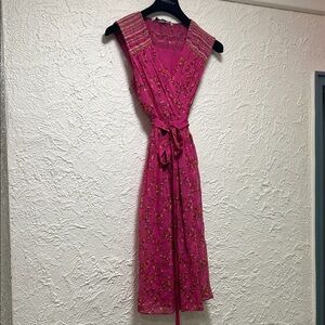 DVF Silk BALI Wrap Dress Pink Floral Sleeveless Knee-Length Diane von Furstenber